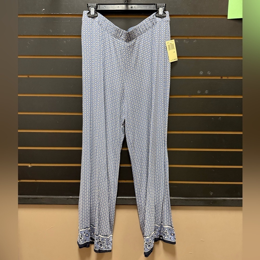 NWT Max Edition Petite Wide Leg Pants Elastic Waist Blue Print Women’s LP
